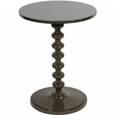 Olive Lacquered Glossy Wooden Round Side Table