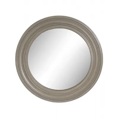 Grey Washed Painted Finish Wooden Round 90cm Wall Mirror