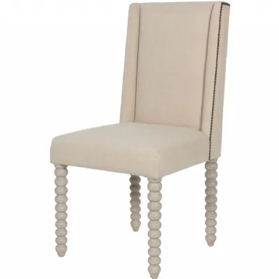 Ivory Fabric Upholstered Studded Dining Chair