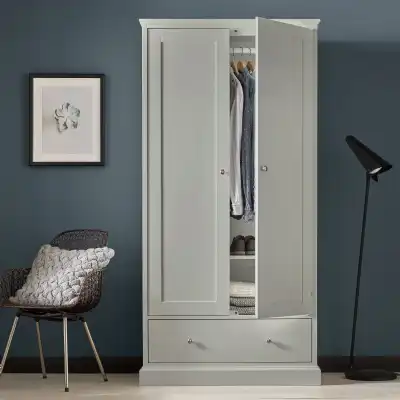 Grey Painted Double Wardrobe 1 Drawer