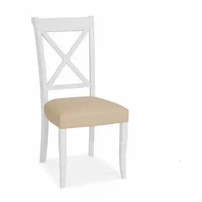 Ivory Painted X Cross Back Dining Chair Sand Leather Seat
