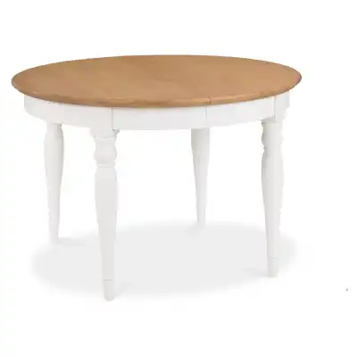 Oak Top Round Extending Dining Table Ivory Painted