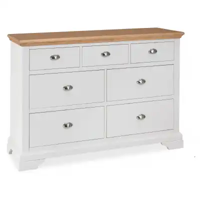 Ivory Painted 2 Tone Oak Top Large Chest of 7 Drawers
