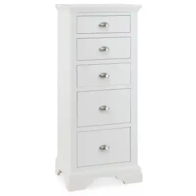 White Painted Tallboy Chest of 5 Drawers