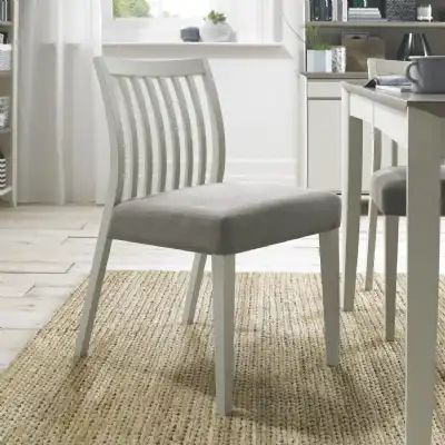 Pair of Grey Painted Slat Dining Chairs Grey Fabric Seats