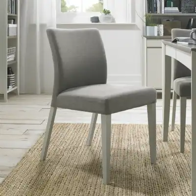 Pair of Low Back Dining Chairs Grey Fabric Grey Painted Legs