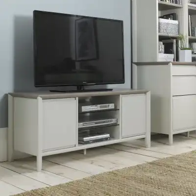 Grey Painted TV Unit Oak Top