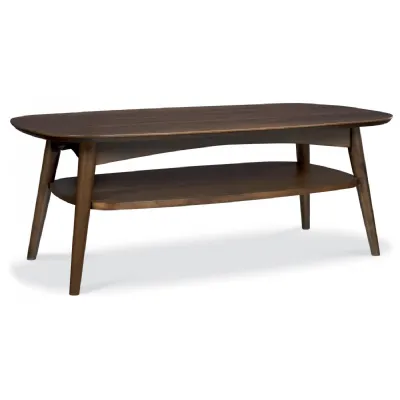 Dark Walnut Wood Coffee Table with Shelf and Rounded Edges