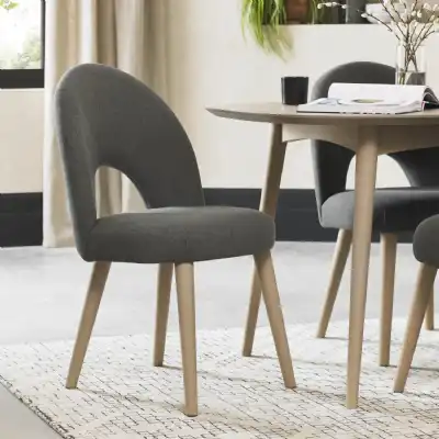Pair of Scandi Grey Fabric Oak Dining Chairs