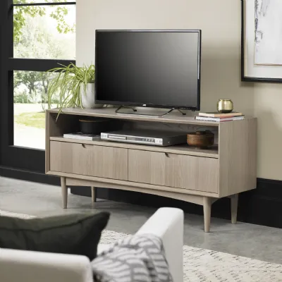 Oak Open TV Media Entertainment Unit with 2 Drawers