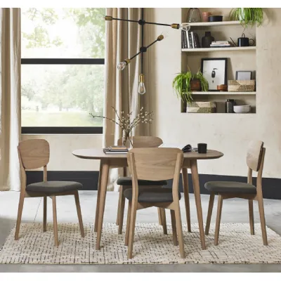 Oak Dining Table Set with 4 Oak Back Grey Fabric Chairs