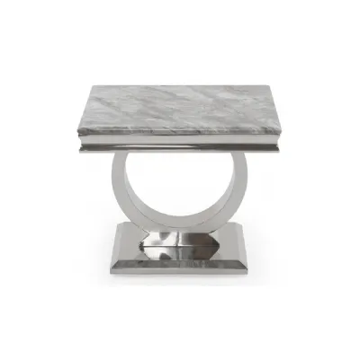 Grey Marble Top Square Lamp Table Stainless Steel Base