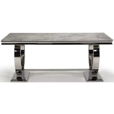 Large Dining Table Grey Marble Top Stainless Steel Base