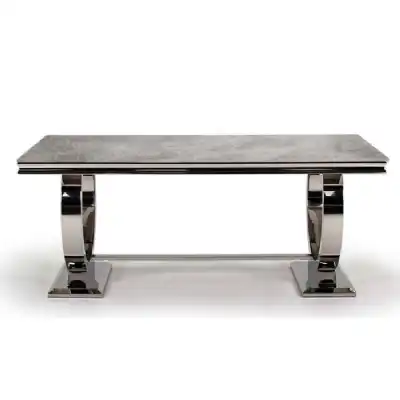 Large Grey Marble Top Dining Table Steel Base
