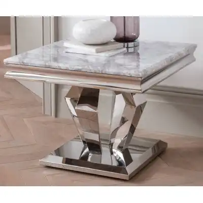 Square Marble and Metal Lamp Table in Grey 55cm Tall