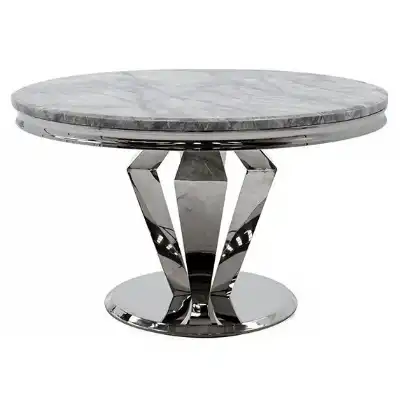 Large Round Grey Marble Top Stainless Steel Dining Table