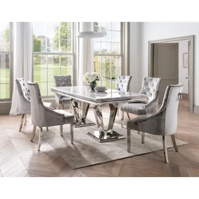 Grey Marble Top 160cm Dining Table Billowed Base