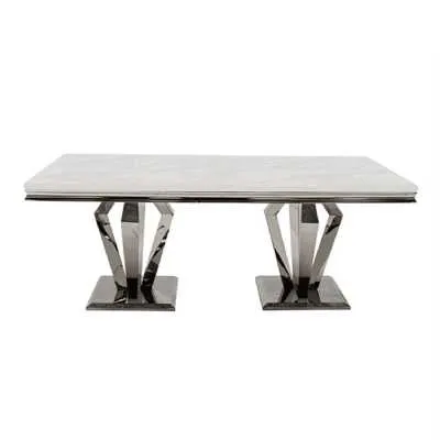 Cream Marble Rectangular Dining Table Polished Stainless Steel Base