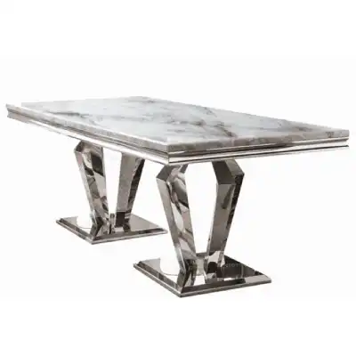 Grey Marble Top Dining Table Chrome Base