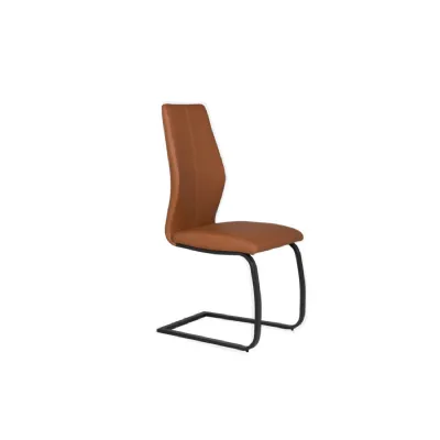 Tan Brown Leather Dining Chair Black Cantilever Metal Legs