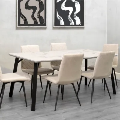 Dining Set 1.8m Marble Table And 6 x Taupe Chairs