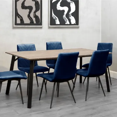 Dining Set 1.8m Oak Finish Table And 6 x Blue Chairs