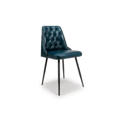 Blue Leather Dining Chair with Black Metal Legs