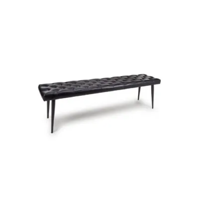 Black Leather Dining Bench with Black Metal Legs