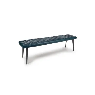 Blue Leather Dining Bench with Black Metal Legs