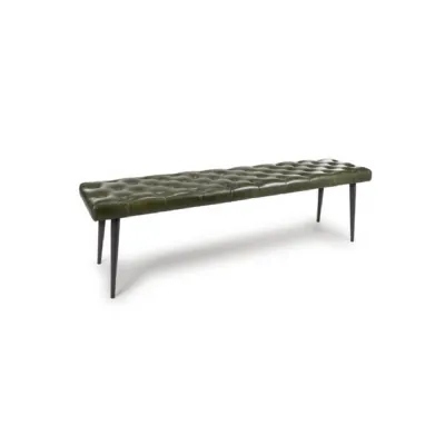 Green Leather Dining Bench with Black Metal Legs