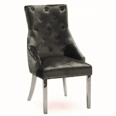 Charcoal Velvet Dining Chair Knocker Back Metal Legs