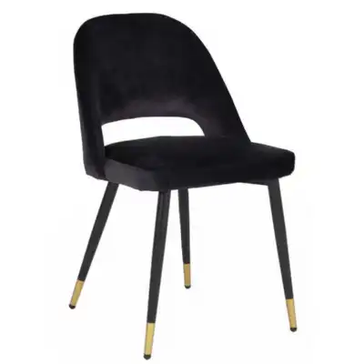 Black Velvet Fabric Dining Chair Gold Metal Legs