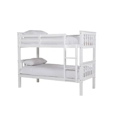 White Wooden 3ft Single Kids Bunk Bed with Ladder
