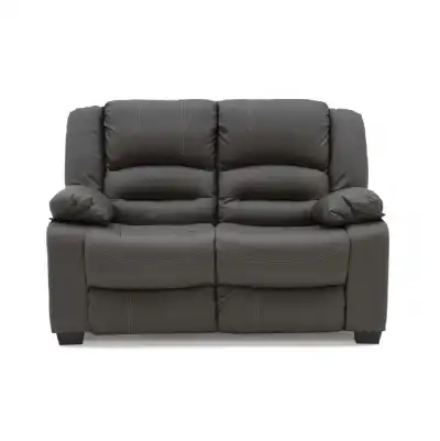 Grey Leather 2 Seater Fixed Sofa
