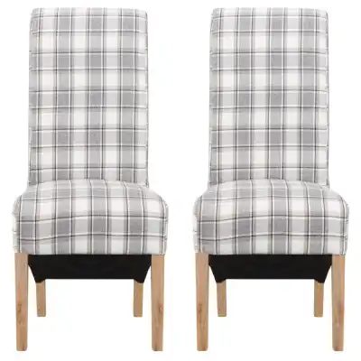Pair of Grey Brown Tartan Checked Fabric Dining Chairs