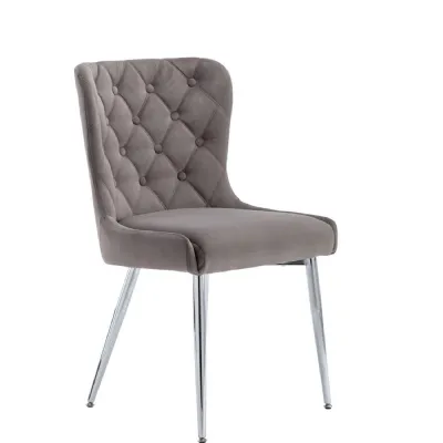 The Chair Collection Button Back Dining Chair Grey Velvet