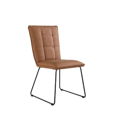 Metal Panel Back Tan Faux Leather Dining Chair