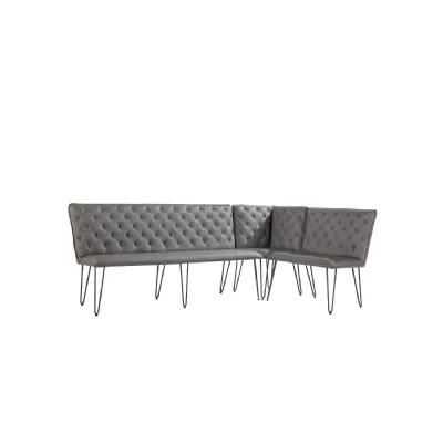 Studded Back Grey PU Leather Buttoned Back Dining Bench