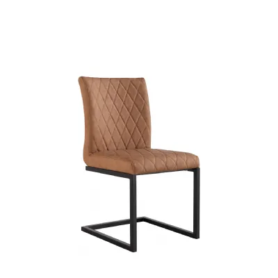 Tan Brown Leather Dining Chair Black Metal Legs