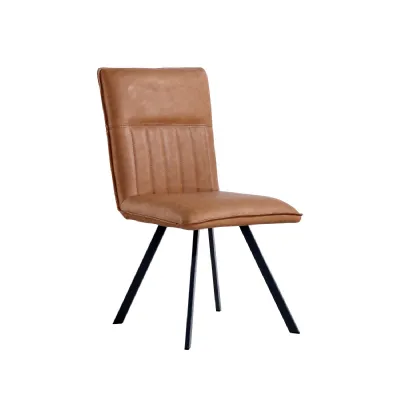 Tan Leather Metal Carver Dining Chair