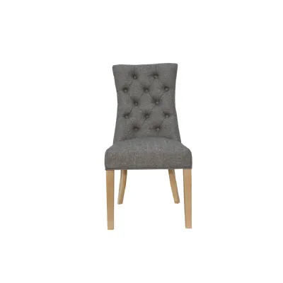 Oak Grey Fabric Button Back Dining Chair