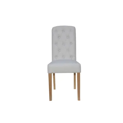 Modern Oak Wood Fabric Button Back Dining Chair