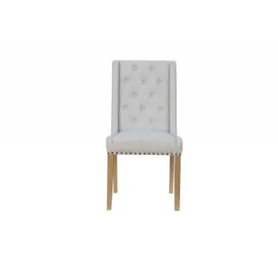 Modern Oak Natural Fabric Upholstered Button Back Dining Room Chair (Pair) 103 x 51cm