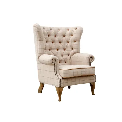 Tan Button Back Wing Chair