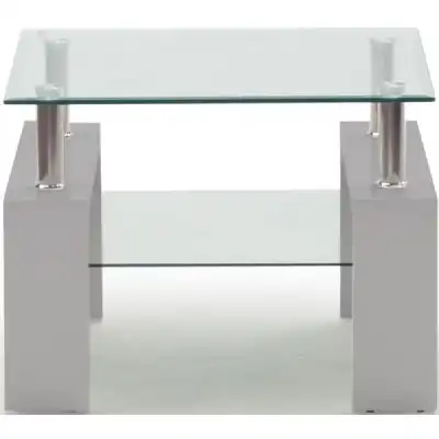 Square Glass Top End Table with Grey Legs 60cm Wide