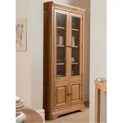 Oak Tall Glazed Cabinet Display Storage Unit