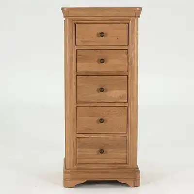 Traditional Brown Oak Chest of 5 Drawers
