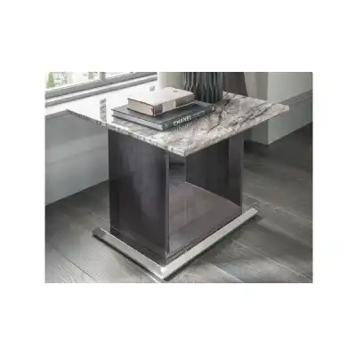 Square Grey High Gloss Marble Lamp End Table