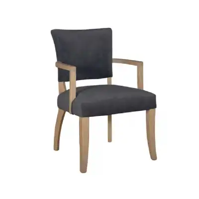 Grey Velvet Fabric Dining Arm Chair Solid Wood