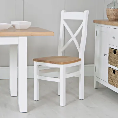 EA Dining White Cross back chair wooden seat